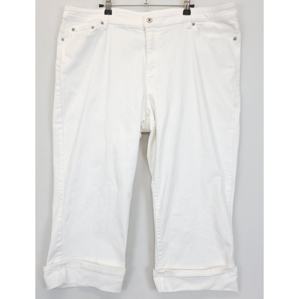 Liz & Co. White Cuffed Denim Pants Women XL 40 / 22 Stretch Jeans Everyday Comfy